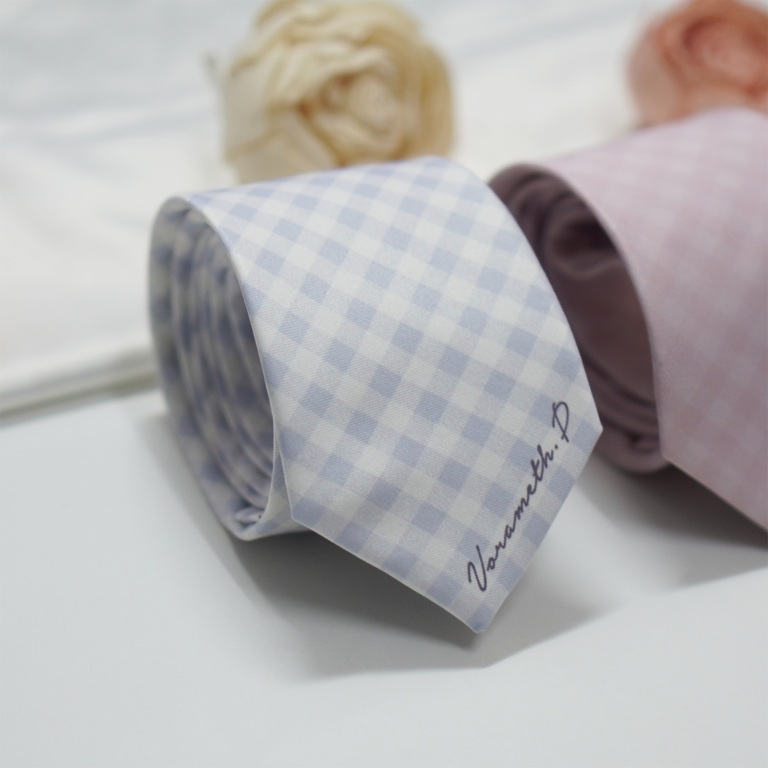 เนคไท สั่งทำใส่ชื่อ ขนาด 3" - Gingham Classic - Indigo