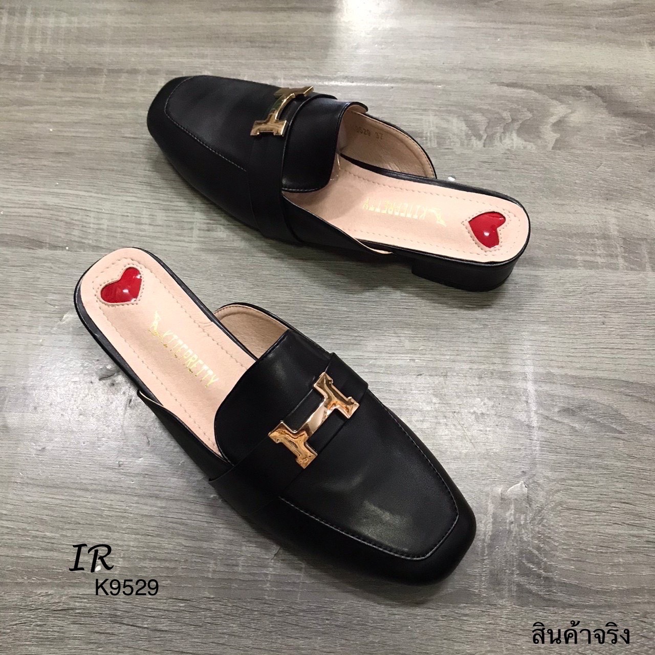รองเท้าคัทชูเปิดส้นแต่งอะไหล่ H (สีชมพู)