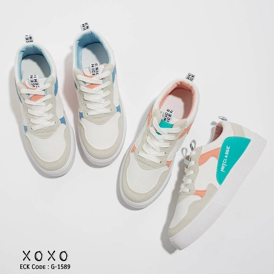 รองเท้าผ้าใบsport girlแต่งสีพาสเทล (เขียว)