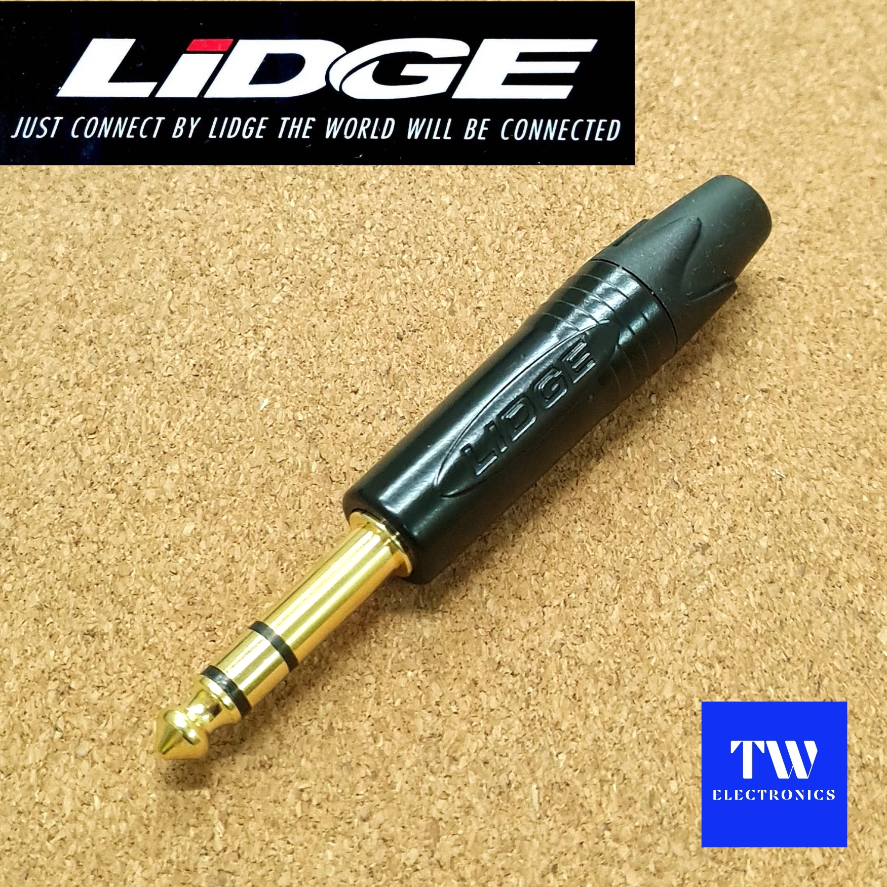 ปลั๊กโฟนสเตอริโอ 6.35 (1/4") สีดำ, หัวชุบทอง LIDGE / YM-202G