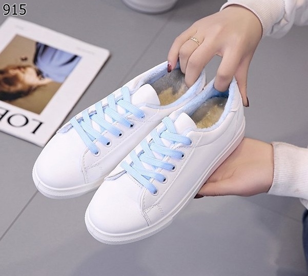 รองเท้าผ้าใบPUลายแมว (สีฟ้า)