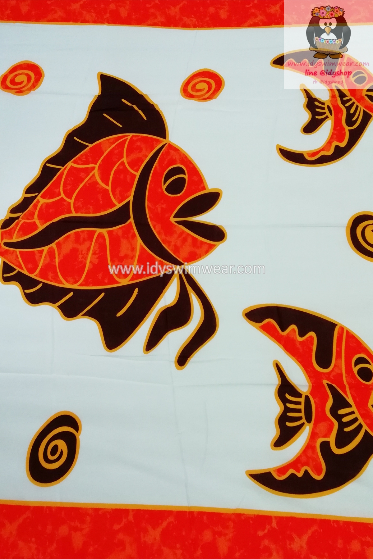 ผ้าพัน ชายหาด ลายปลาใหญ่ สีส้ม ผ้าชายหาด ผ้าฮาวาย โสร่ง ผ้าคลุมไหล่ ผ้าอเนกประสงค์ ผ้าปู ผ้าคลุมชุดว่ายน้ำ ผ้าเรยอน ผ้าแมมเบิร์ต ขนาด 45x65 นิ้ว ธีมปาร์ตี้ฮาวาย อโลฮ่า สไตล์ aloha by idyshop