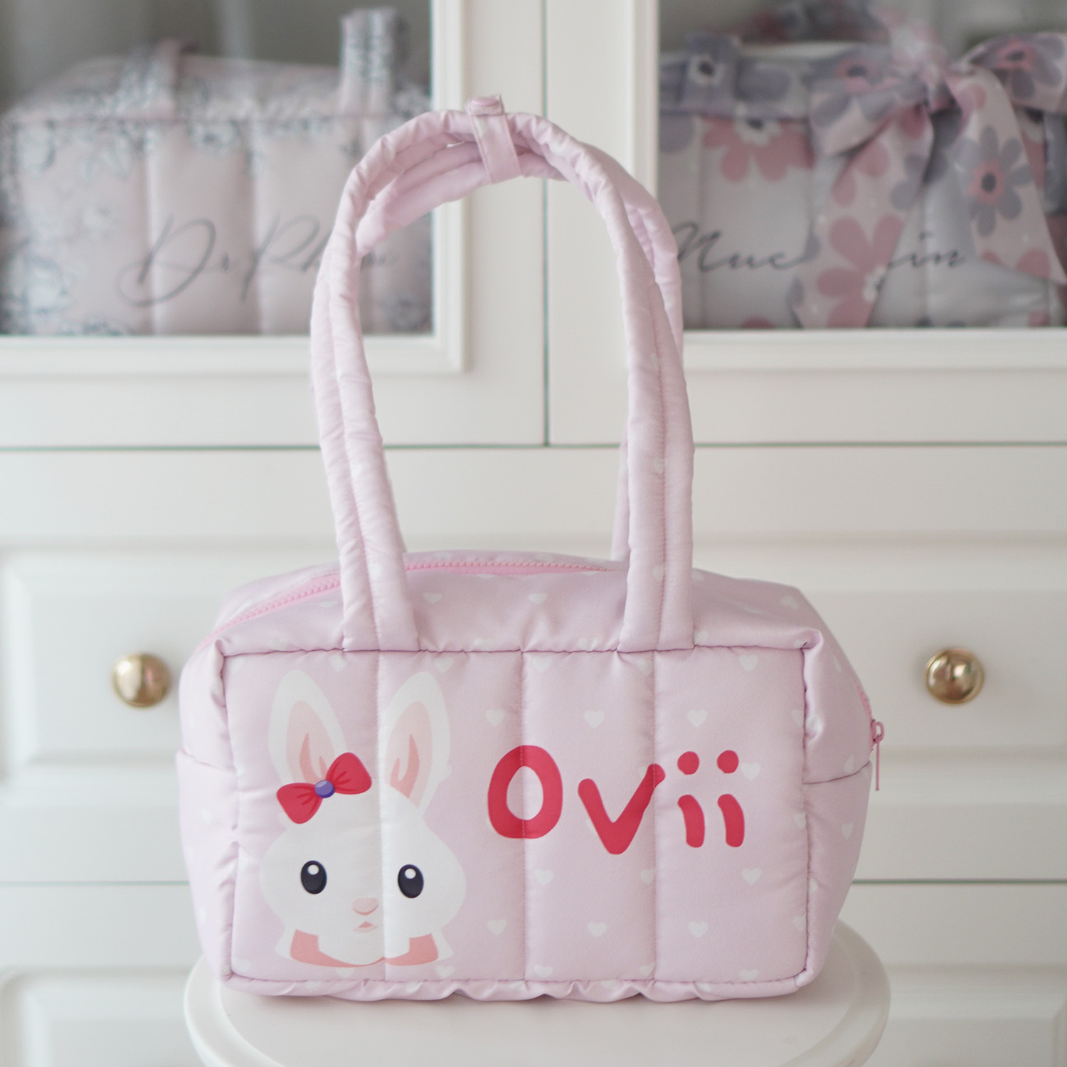 Fluffy Bowling Bag กระเป๋านุ่มนิ่ม ทรง Bowling สั่งทำใส่ข้อความ ลาย Rabbit Girl - Pink