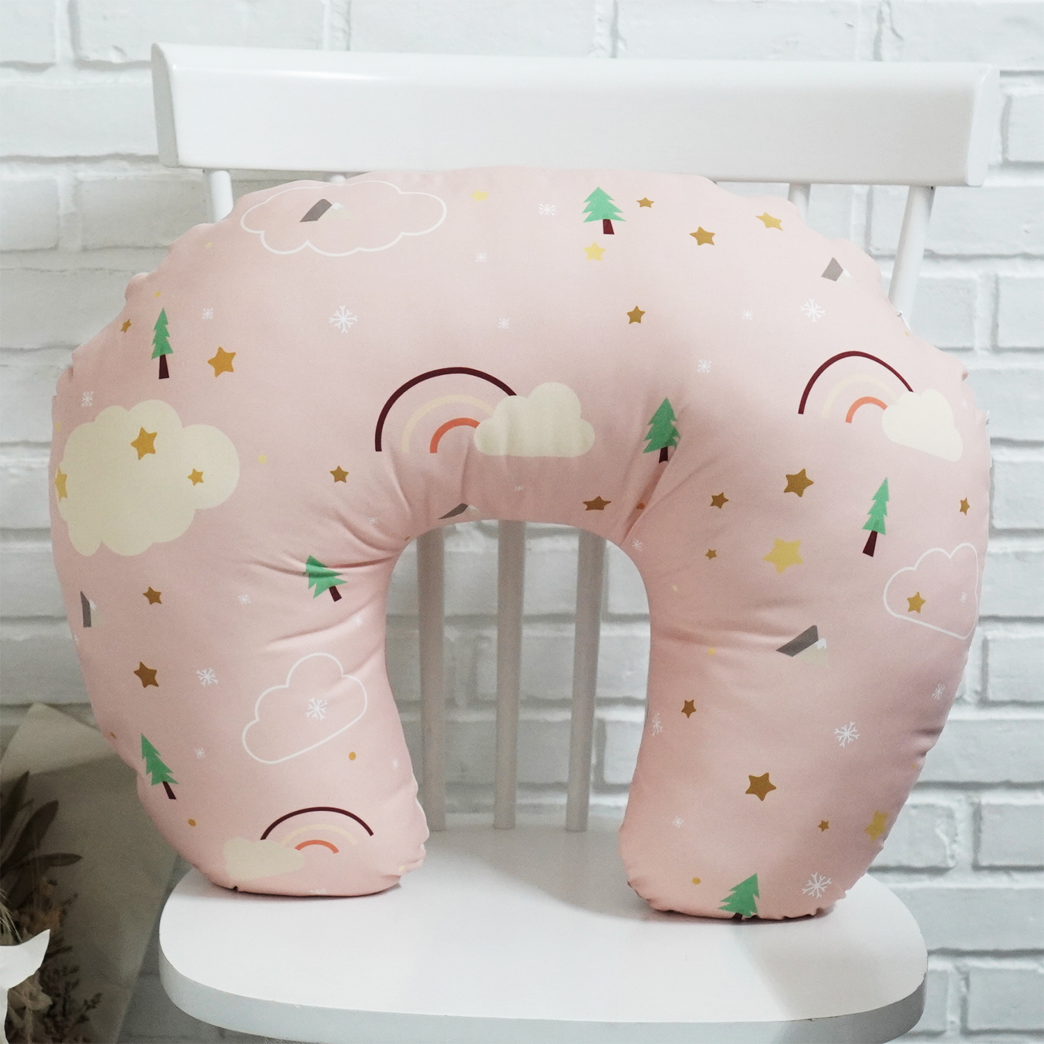 หมอนรองให้นม สั่งทำใส่ชื่อ ลาย Woodland - Peach