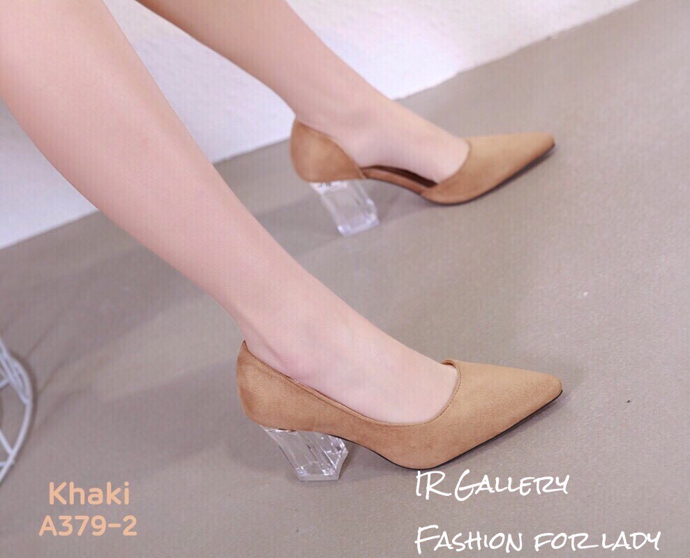 รองเท้าคัทชูเปิดข้างส้นใส (สีกากี)
