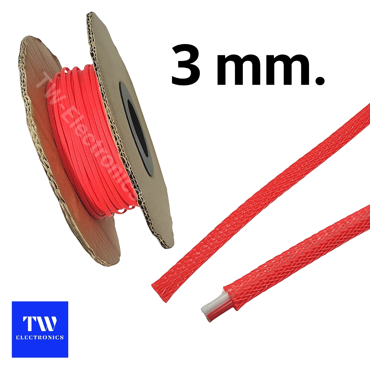 สายถักหุ้มสายไฟ 3 mm. (สีส้ม)