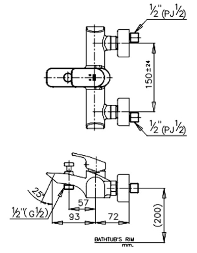 Cotto CT2032A ก๊อกผสมอ่างอาบน้ำก้านโยก SOPRANO