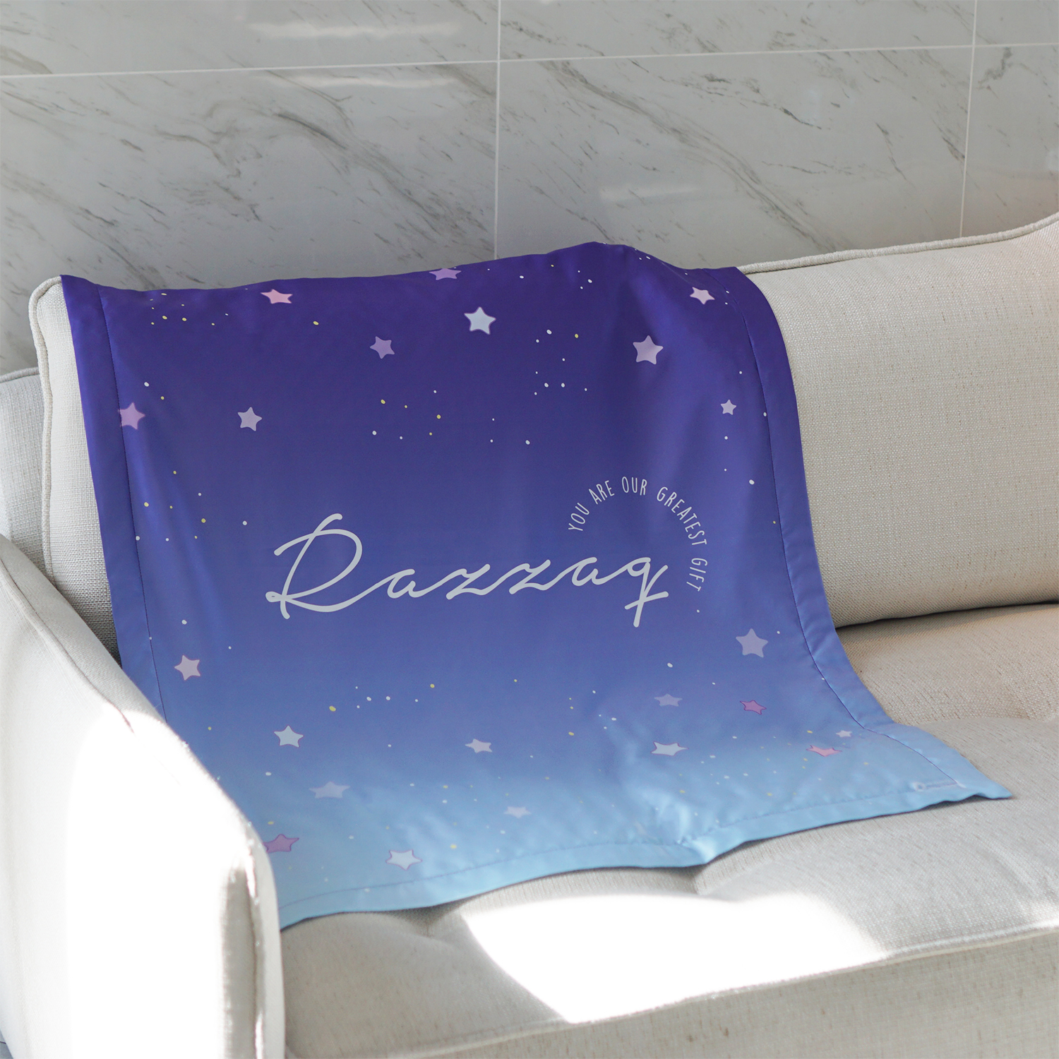 ผ้าห่ม สั่งทำใส่ชื่อ ลาย Little Stars - Navy Blue
