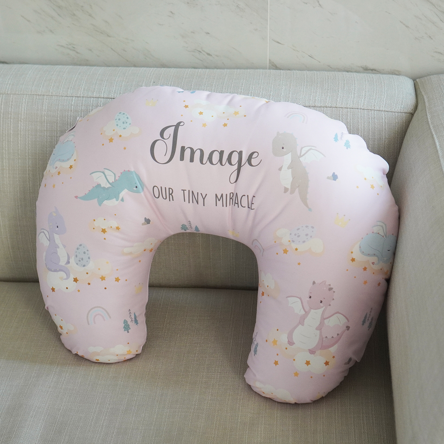 หมอนรองให้นม สั่งทำใส่ชื่อ ลาย Dragon - Pink