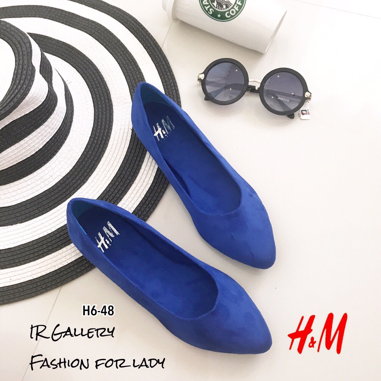 รองเท้าส้นแบนสไตล์ HM (สีน้ำเงิน)