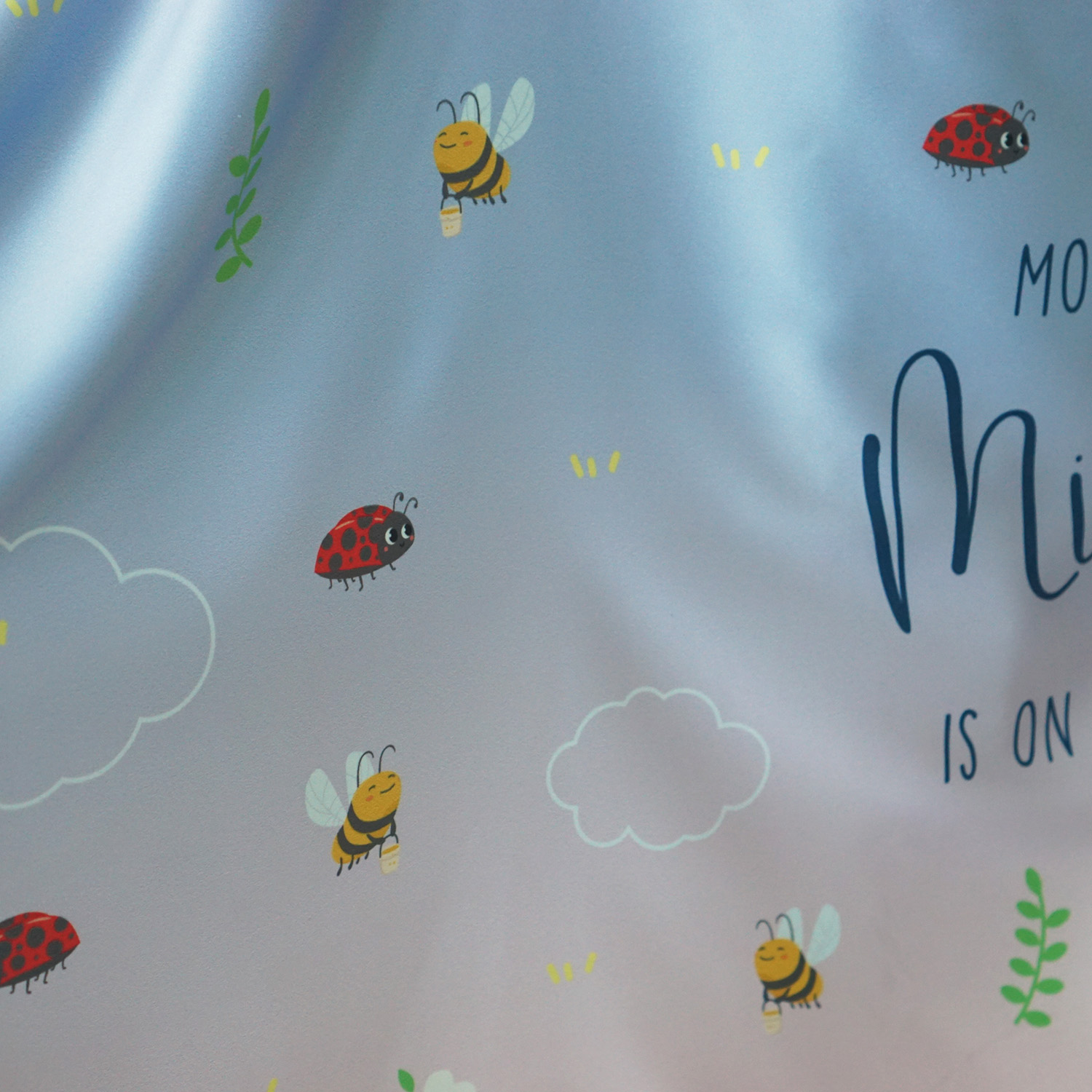 ผ้าคลุมให้นม สั่งทำใส่ชือ ลาย Bee & Ladybug - Blue Pink
