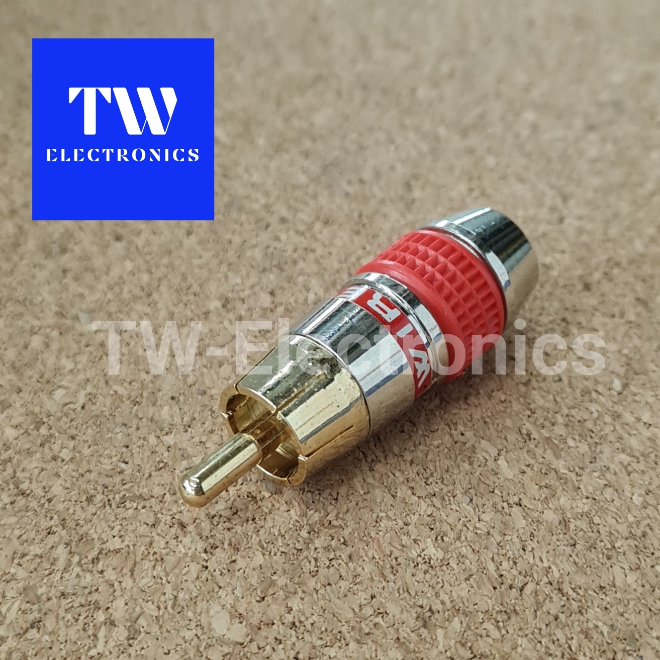 หัวRCA (ตัวผู้) สีเงิน ตัวหนา คาดยางแดง (6 mm)