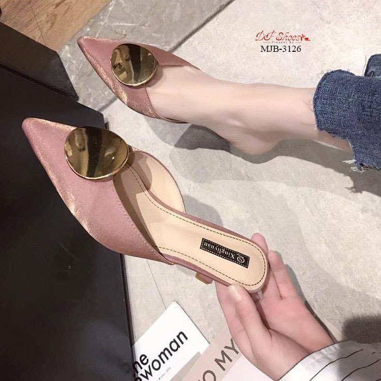 รองเท้าซาตินทรงเปิดส้น (สีดำ)