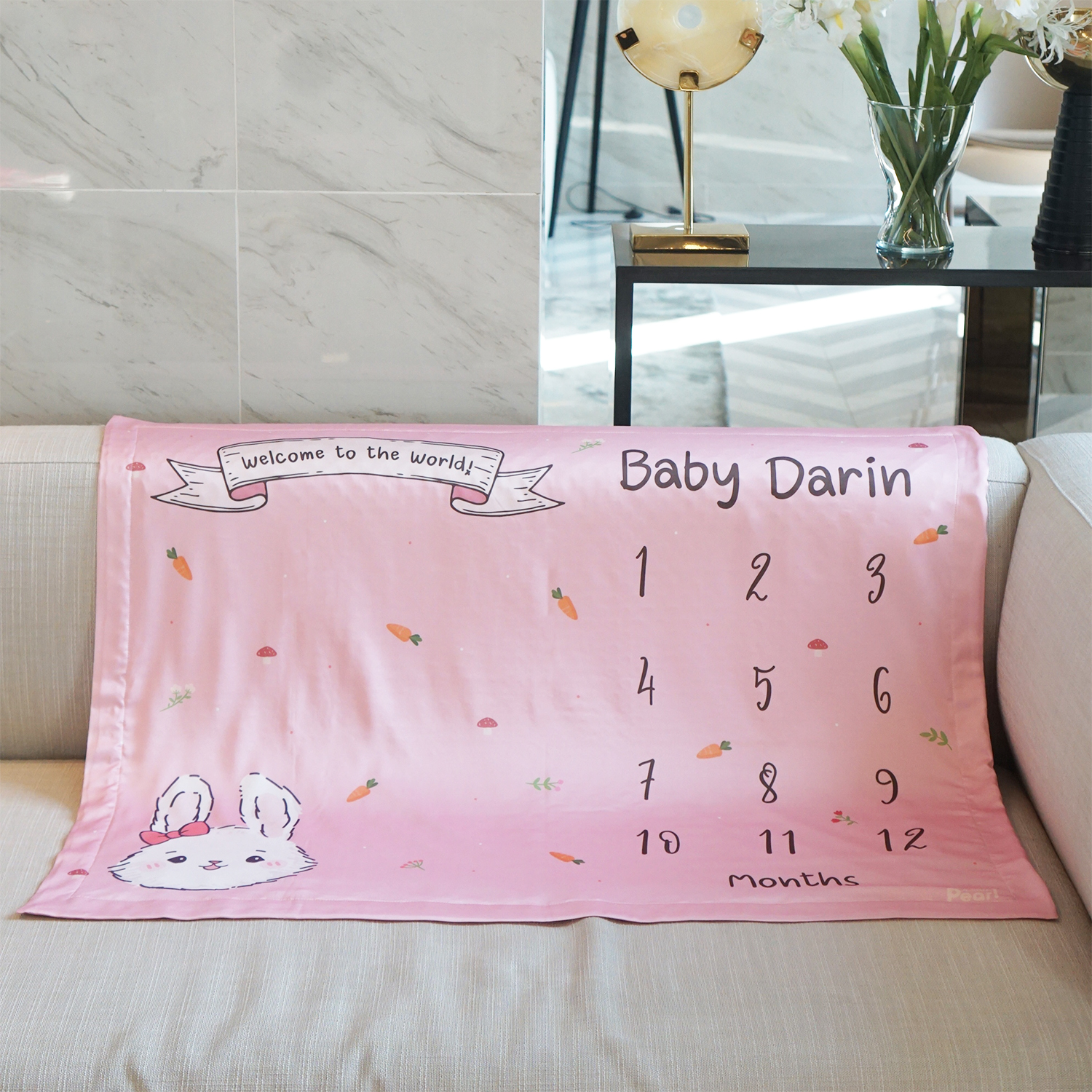 ผ้าห่ม Milestone ลาย Rabbit with Carrot - Pink