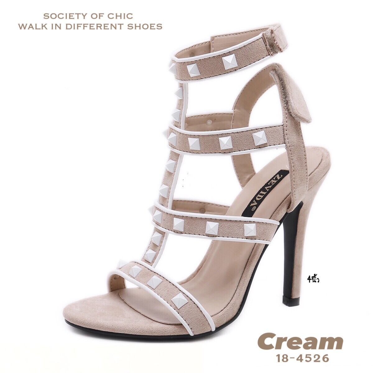 รองเท้าส้นสูงแต่งสายรัด Style Valentino (สีแดง)