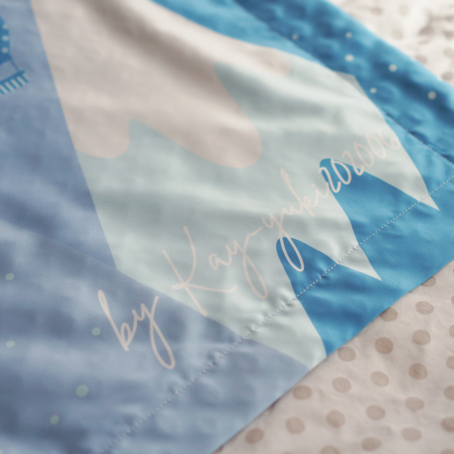 ผ้าห่มเด็ก ใส่ประวัติแรกเกิด ลายภูเขา - Mountain - Blue + รูปถ่าย