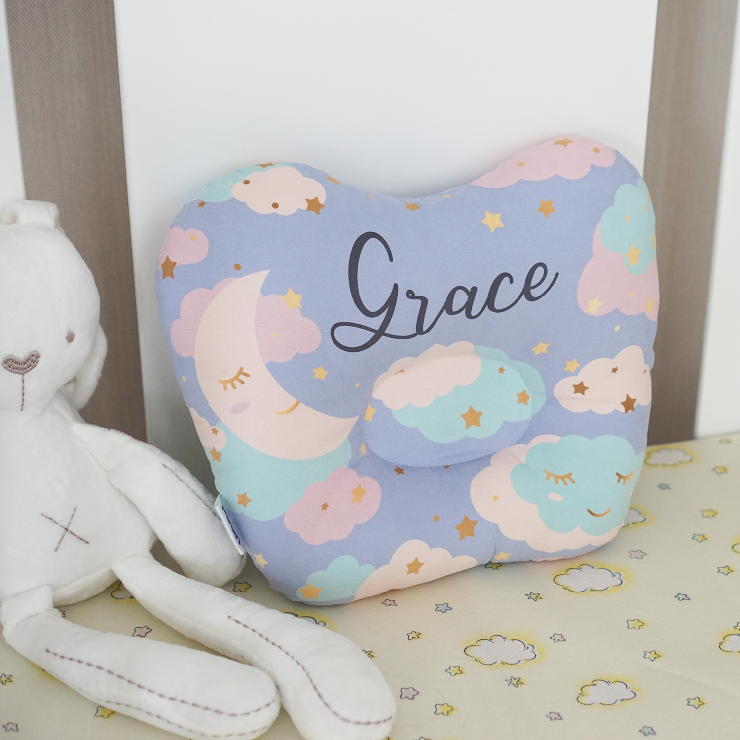 หมอนเด็ก หมอนหลุม Baby Pillow สั่งทำใส่ชื่อ ลาย Moon - Lavender