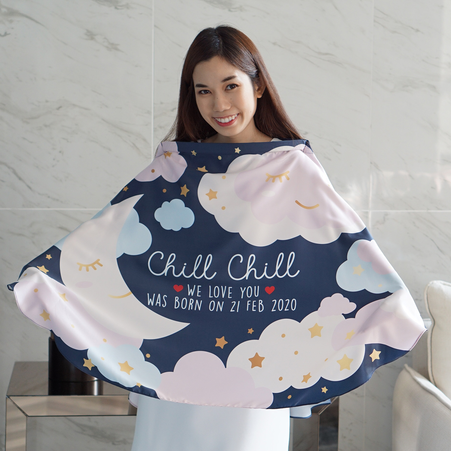 ผ้าคลุมให้นม สั่งทำใส่ชือ ลาย Moon - Navy