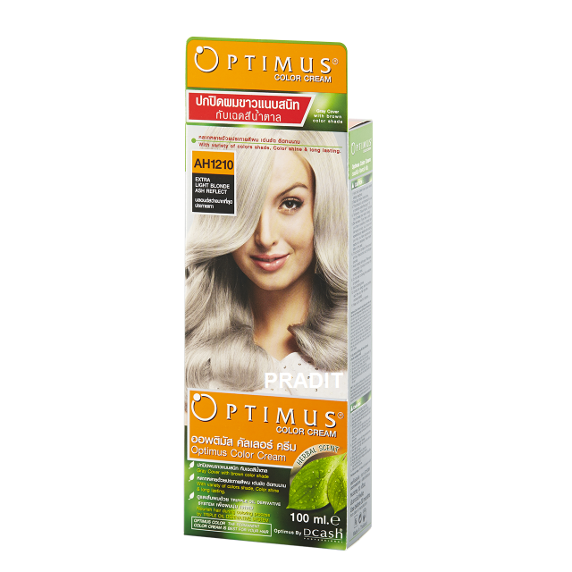 Optimus Color Cream ออพติมัส คัลเลอร์ ครีม เบอร์AH1210 สีบลอนด์สว่างมากที่สุดประกายเทา 100 มล 235 กรัม