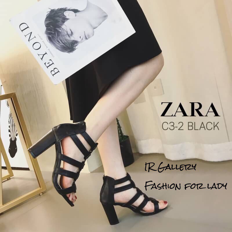 รองเท้าส้นตันหน้าสาน Style Zara (สีดำ)