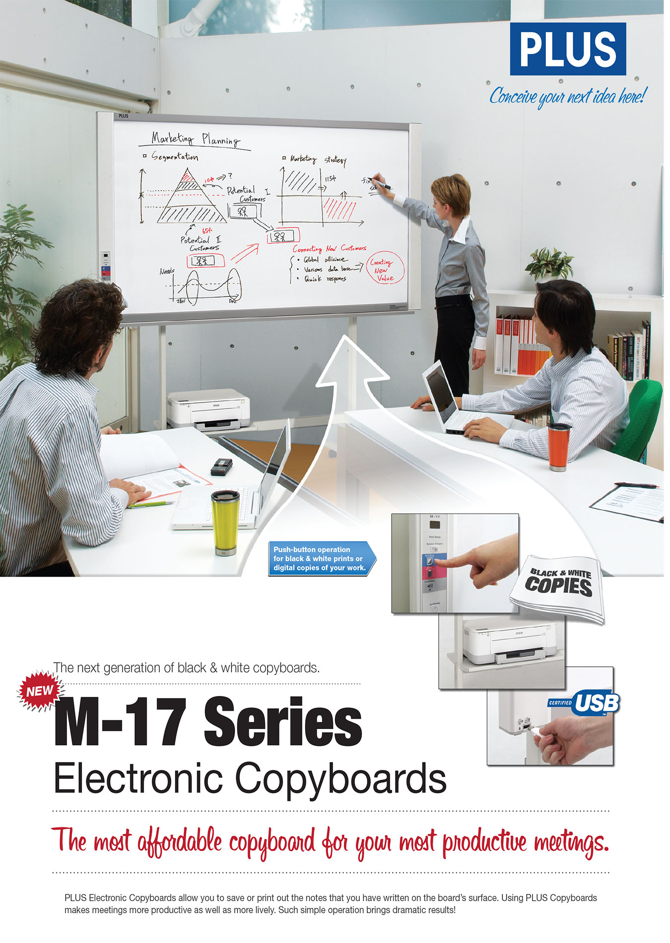 ขายถูก กระดานอิเลคทรอนิกส์ PLUS M-17Ws พร้อมขาตั้งขาว-ดำ