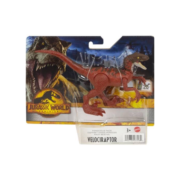 Mattel Jurassic World Ferocious Pack Velociraptor (HDX31) แมทเทล จูราสสิค เวิลด์ ของเล่นแอ็กชั่นฟิกเกอร์ไดโนเสาร์ เวโลซีแรปเตอร์ สีแดง