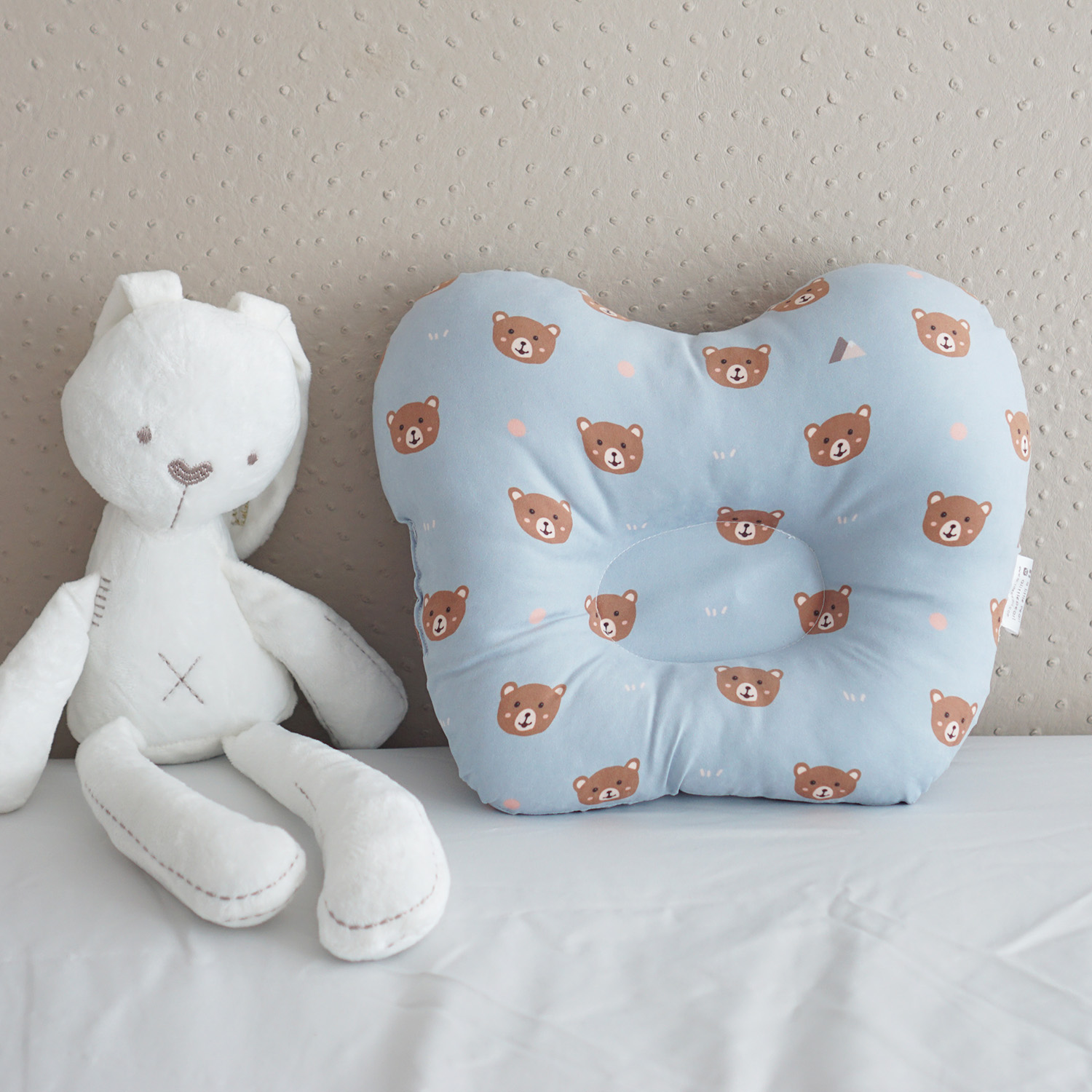 หมอนเด็ก หมอนหลุม Baby Pillow สั่งทำใส่ชื่อ ลาย Teddy - Pattern - Blue