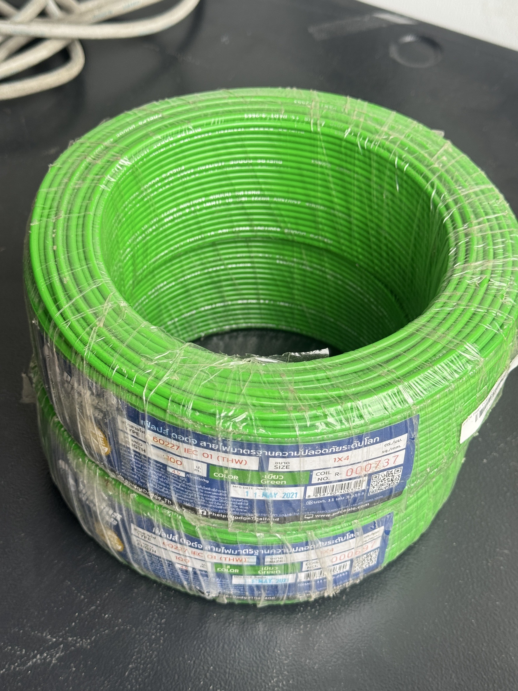 สายไฟ Phelps Dodge THW 1x4 (60227 IEC 01) 100ม.(สีเขียว)