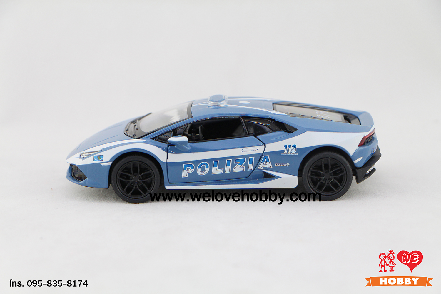 โมเดลรถตำรวจ Lamborghini Huracán LP610-4 สีฟ้า-ขาว Scale 1:36