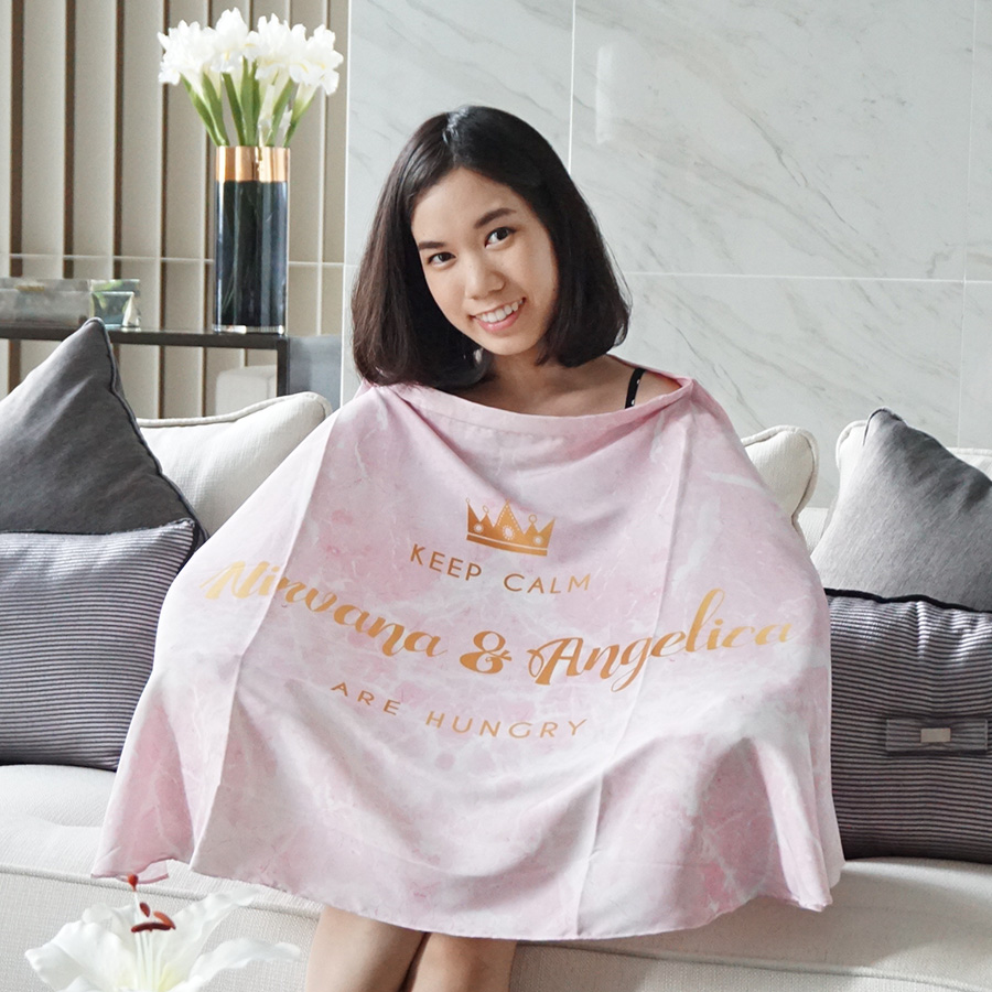 ผ้าคลุมให้นม สั่งทำใส่ชือ ลาย หินอ่อนสีชมพู Pink Marble - Gold