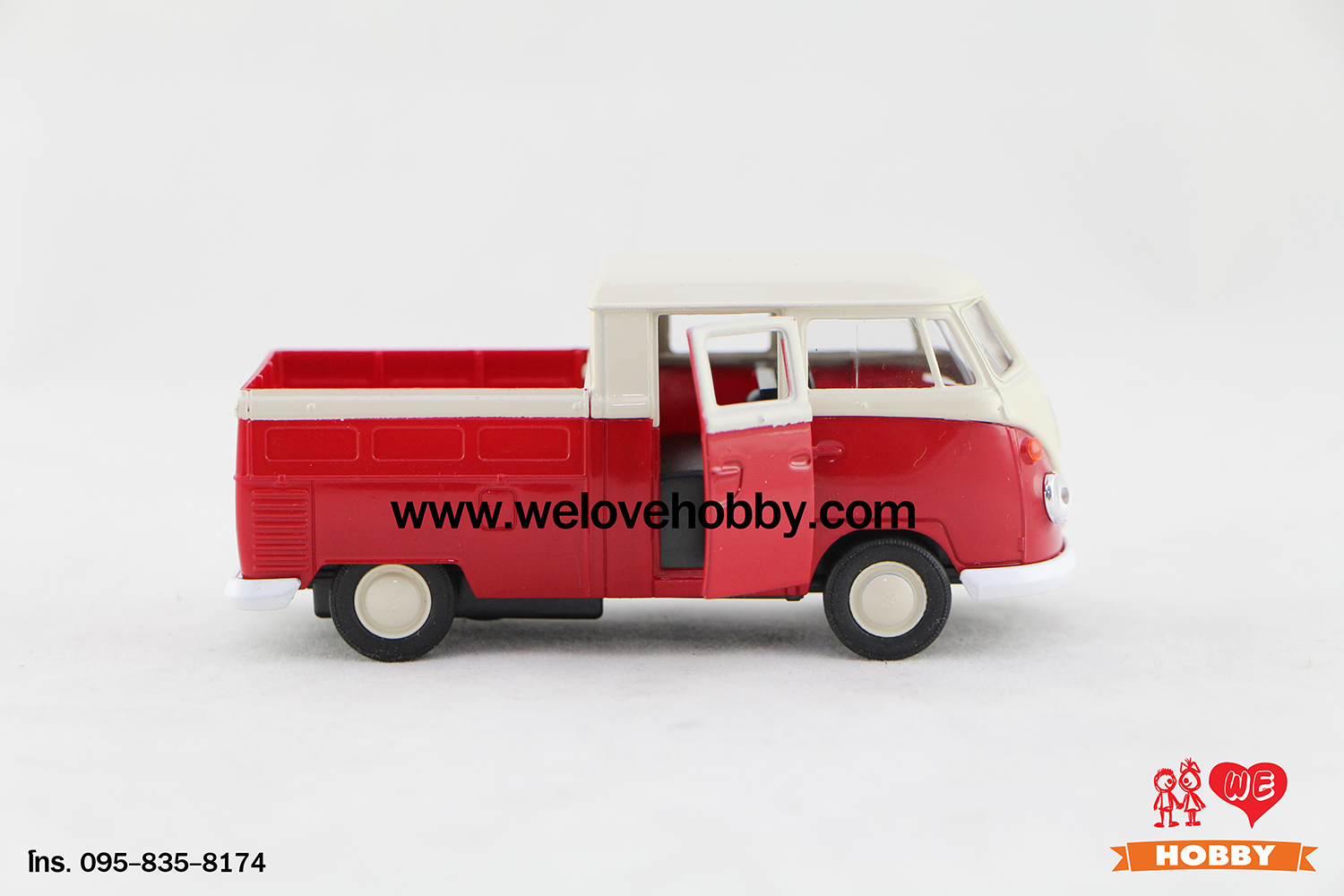 โมเดลรถกระบะโฟล์คคลาสสิค Volkswagen Type 1 Double Cabin Pick Up สีแดง-ครีม Scale 1:34-1:39