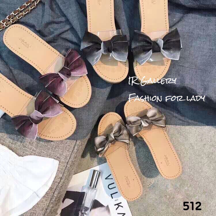 รองเท้าลำลองแต่งโบว์ (สีดำ)
