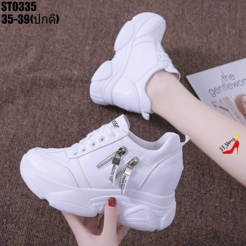 รองเท้าผ้าใบแฟชั่นเสริมส้นแต่งซิปข้าง (สีดำ)