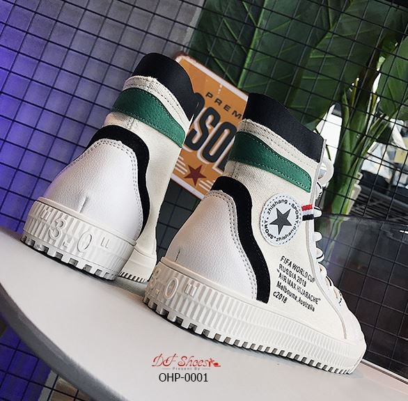 รองเท้าผ้าใบหุ้มข้อแต่งลายแฟชั่น (สีเขียว)