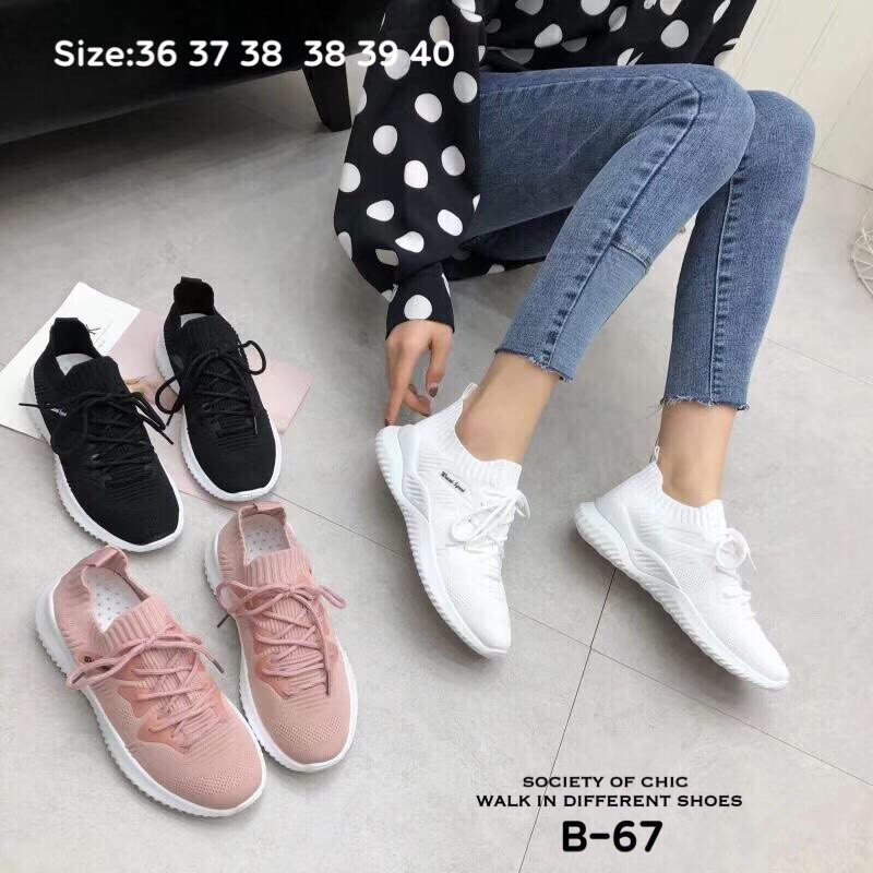 รองเท้าผ้าใบSportขอบถุงเท้า (สีดำ)