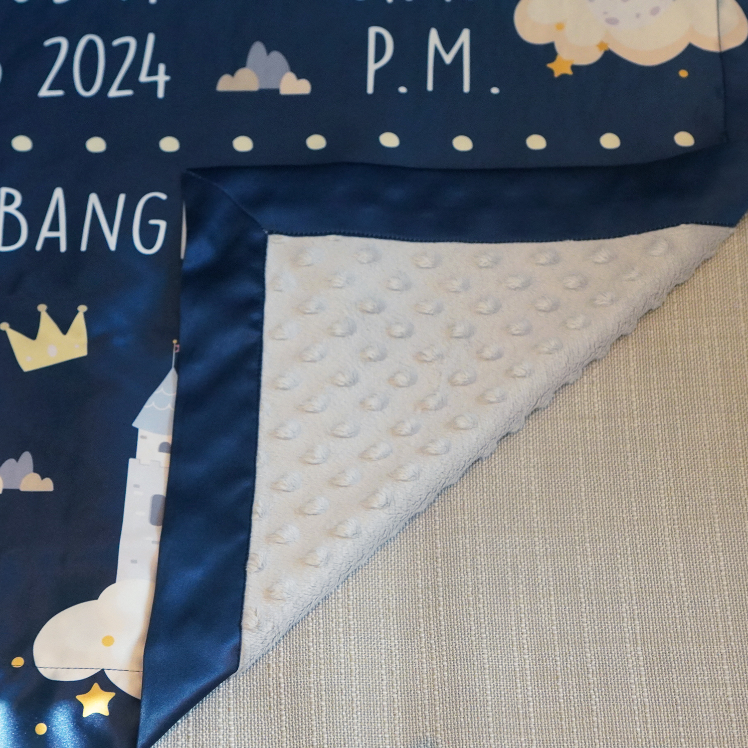 ผ้าห่มเด็ก ใส่ประวัติแรกเกิด ลาย Dragon - Navy