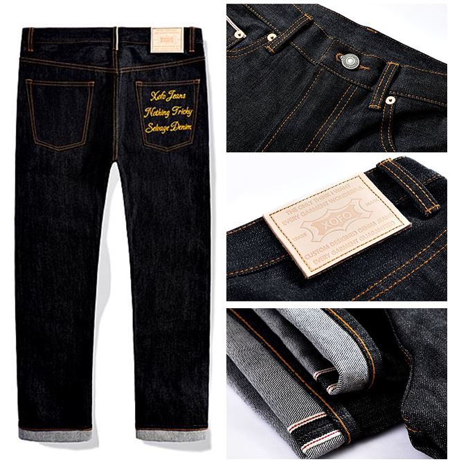 001048 กางเกงยีนส์ XOFO Selvage Denim สไตล์วินเทจ ปักกระเป๋าหลัง Harajuku Straight loose ผ้าริมแดง Size 28-36