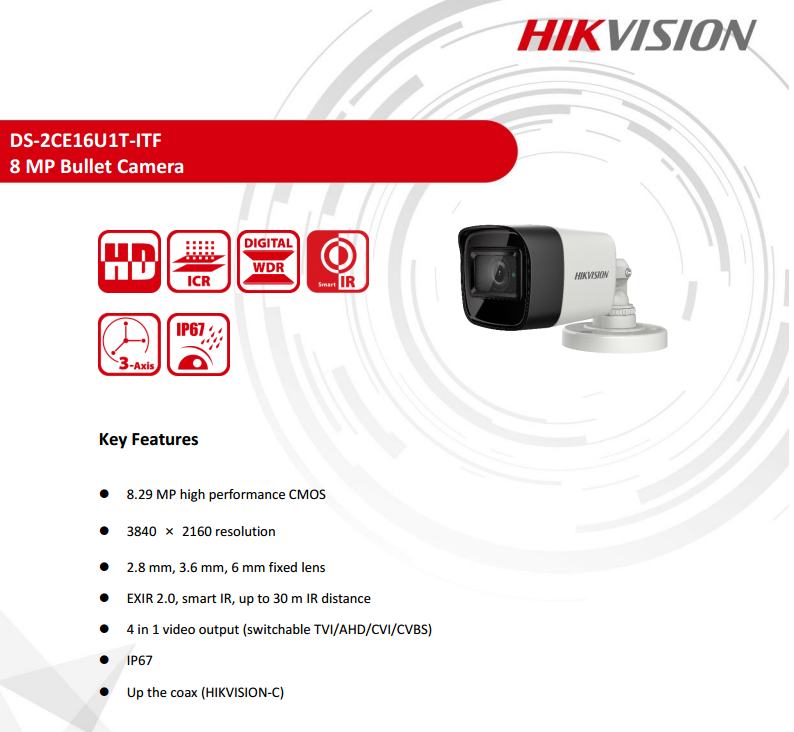 ขายถูก HIKVISION Turbo HD รุ่น DS-2CE16U1T-ITF ความละเอียด 8 ล้านพิกเซล