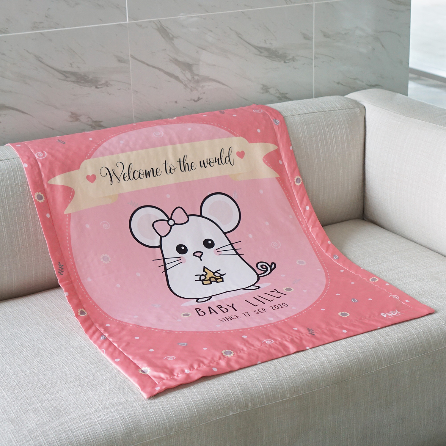 ผ้าห่มเด็ก ใส่ชื่อ ลาย Mini Mouse - Old Rose