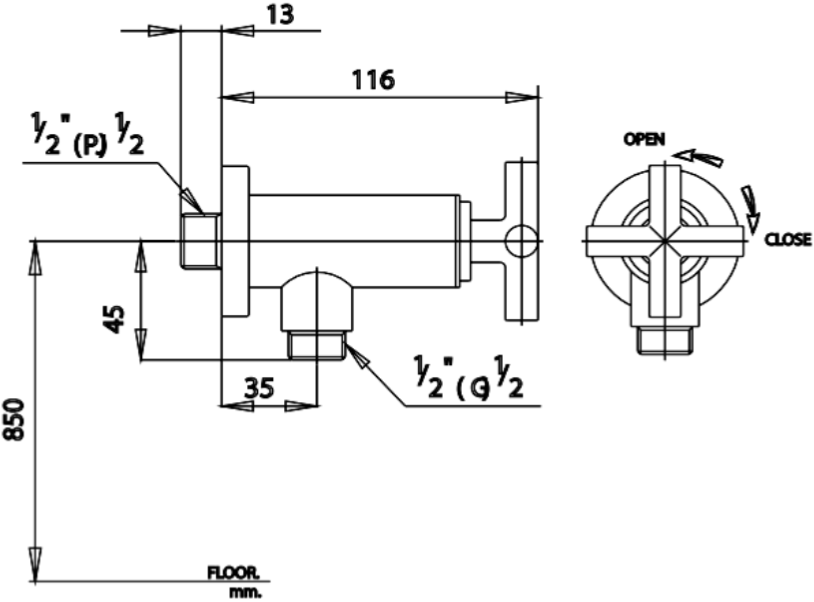 Cotto CT127C20 ครอส วาล์วเปิด-ปิดน้ำ