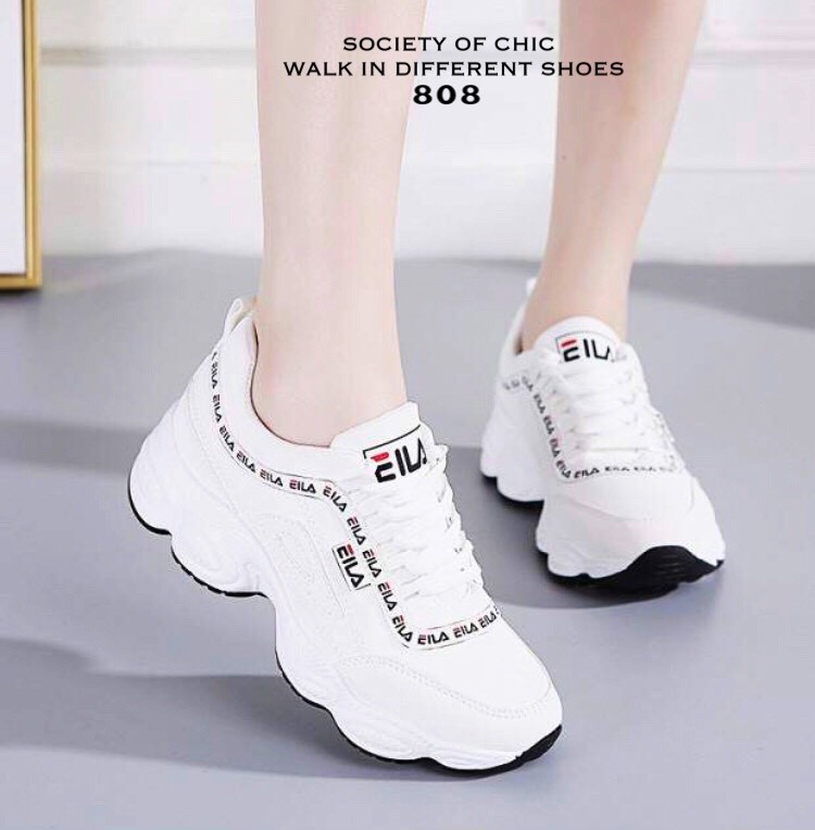 รองเท้าผ้าใบสไตล์Sportแต่งลาย (สีขาว)