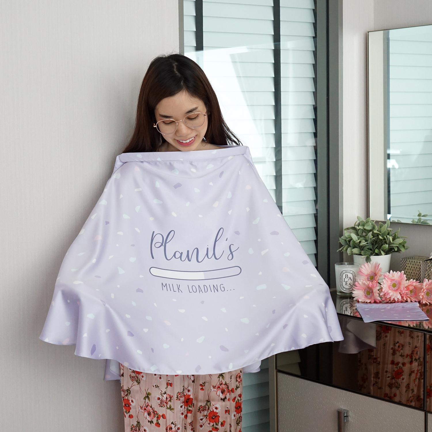 ผ้าคลุมให้นม สั่งทำใส่ชือ ลาย Terrazzo - Lavender