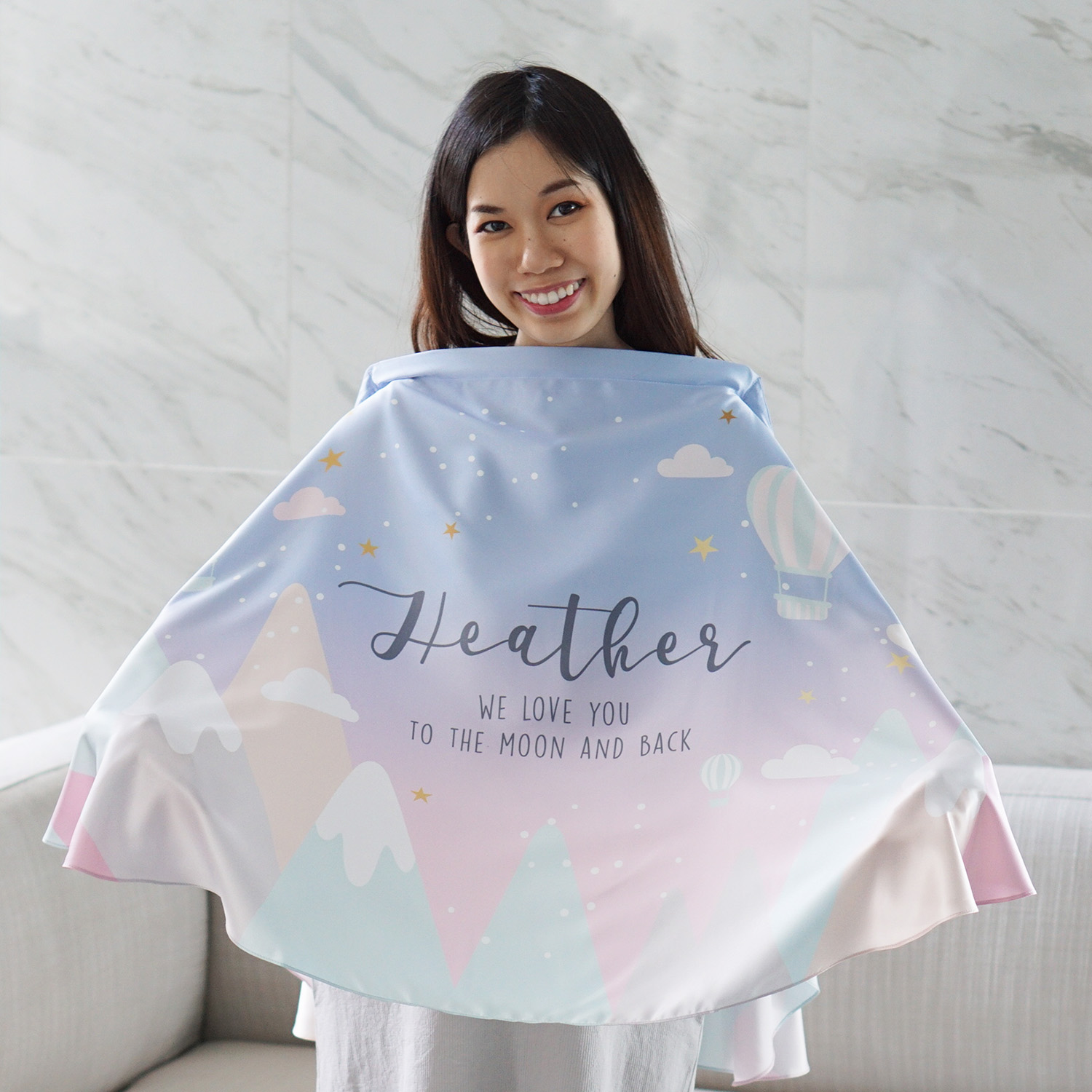 ผ้าคลุมให้นม สั่งทำใส่ชือ ลายภูเขา Mountain - Lavender