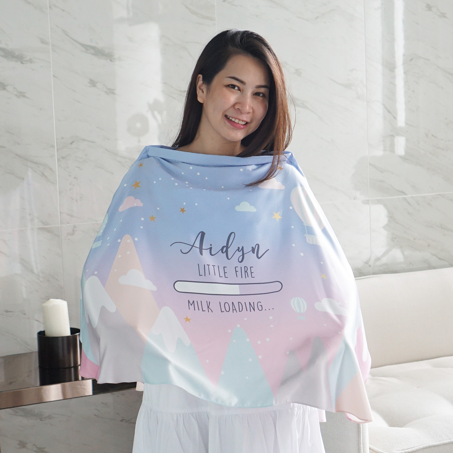 ผ้าคลุมให้นม สั่งทำใส่ชือ ลายภูเขา Mountain - Lavender
