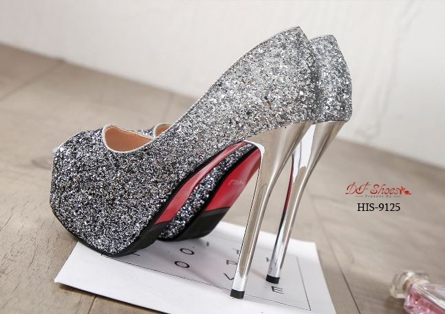 รองเท้าคัทชูส้นสูงกลิตเตอร์ (สีแดง)