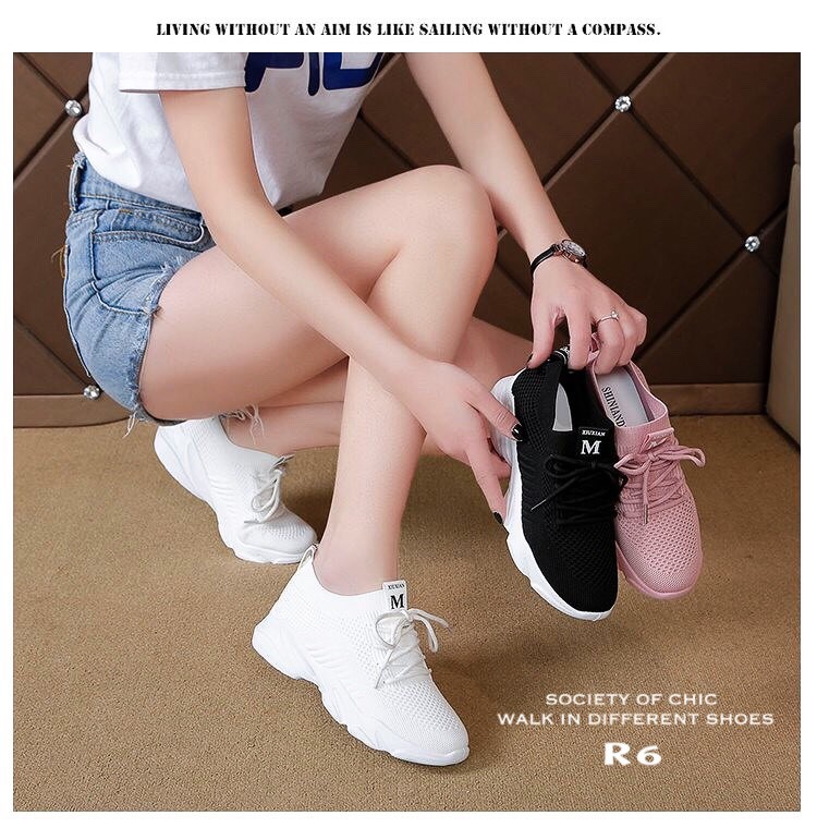 รองเท้าผ้าใบแฟชั่นขอบถุงเท้าสไตล์ Sport (สีชมพู)