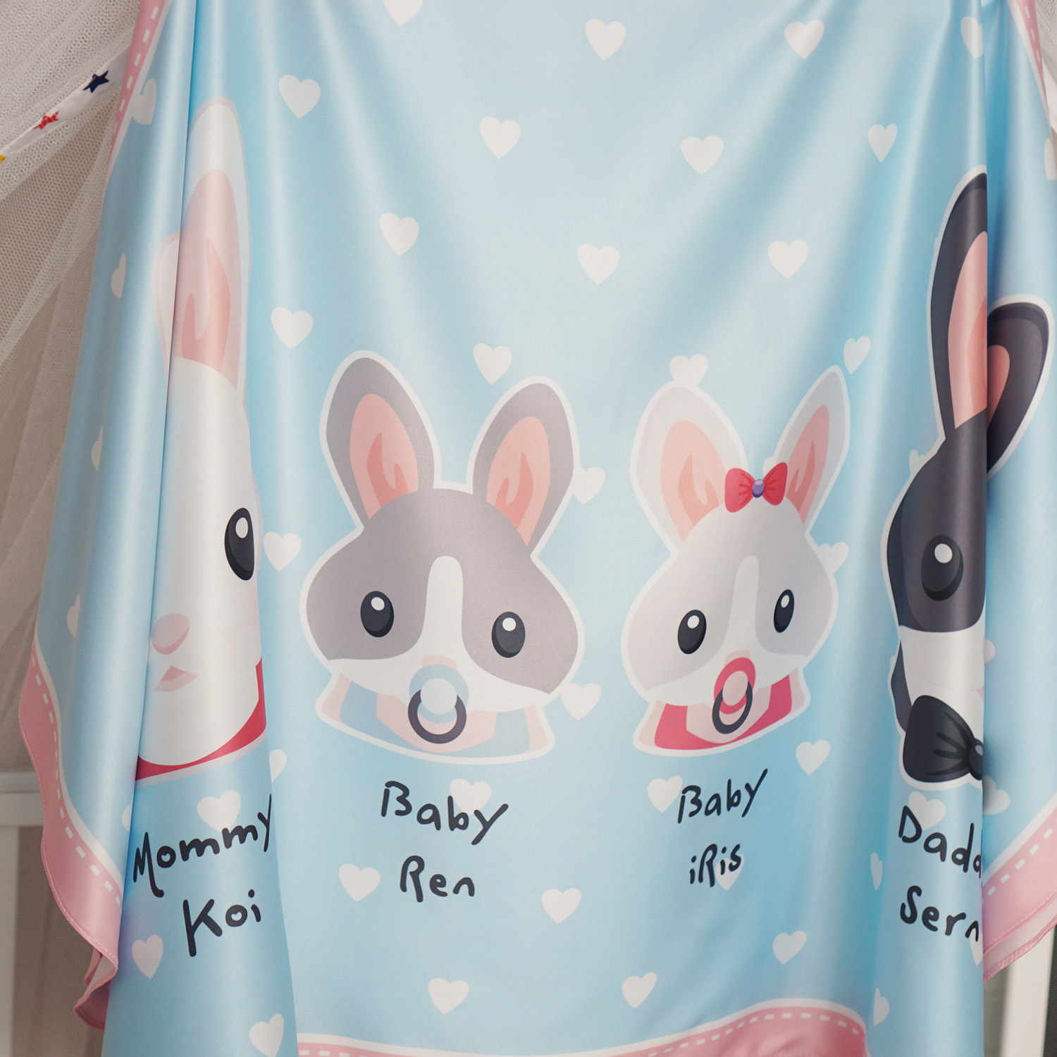ชุดของขวัญเด็กแรกเกิด หมอนหลุม + ผ้าคลุมให้นม ลาย Rabbit - Blue&Pink (หมอนหลุม 2 ใบ สำหรับแฝด)