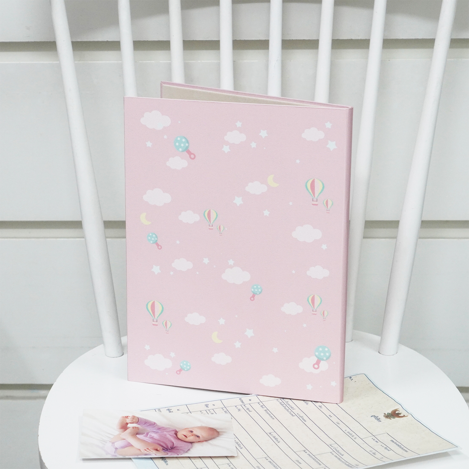 แฟ้มทะเบียนสมรส/สูติบัตร สั่งทำใส่ข้อความ ลาย Rabbit - Pink