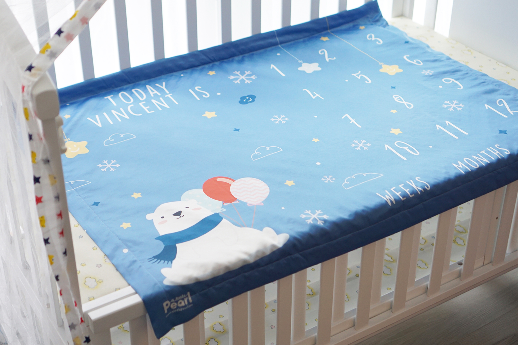 ชุดของขวัญเด็กแรกเกิด ผ้าคลุมให้นม + ผ้าห่มขนาด 75x100cm ลาย Polar Bear - Dark Blue
