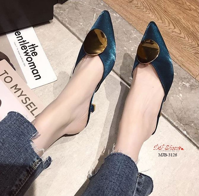 รองเท้าซาตินทรงเปิดส้น (สีดำ)